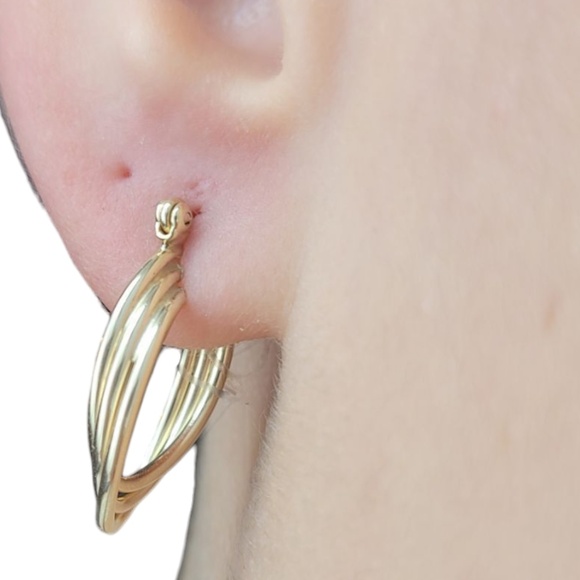14K Yellow Gold 3 Band Intertwined Hoop Earrings #21083 - Picture 6 of 6